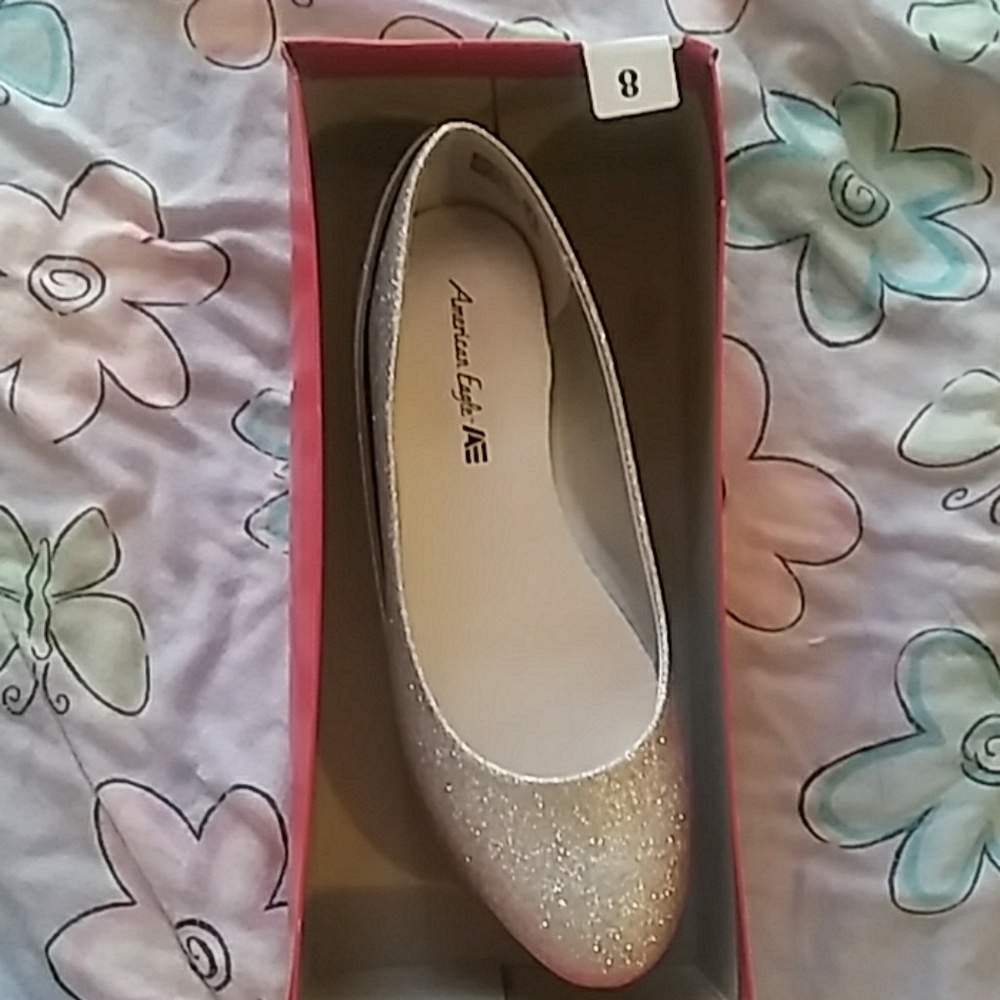NWT American Eagle Silver Sparkle Flats Size 8
